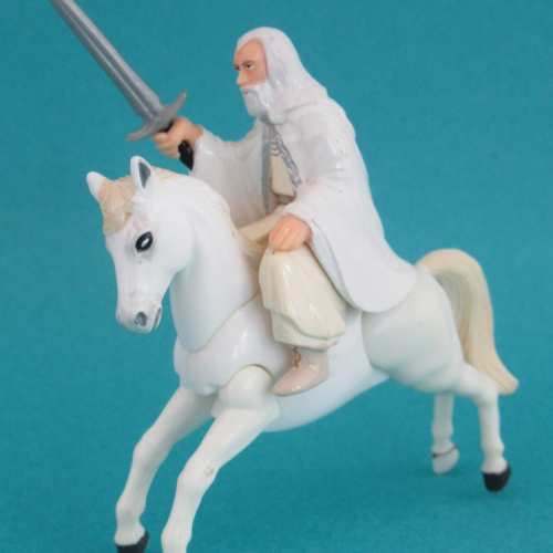 1. Gandalf en cavalier et  2. le cheval de Gandalf sans socle spécial.